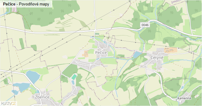 Pečice - záplavové mapy stoleté vody