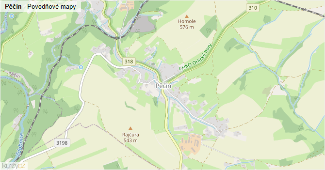Pěčín - záplavové mapy stoleté vody