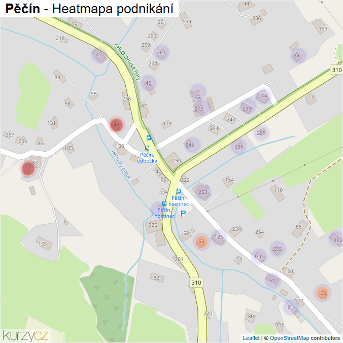 Mapa Pěčín - Firmy v části obce.