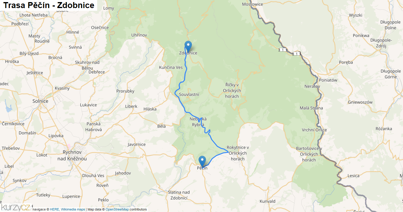 Pěčín-Zdobnice, mapa trasy