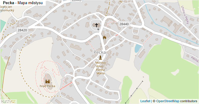 Pecka - mapa městysu