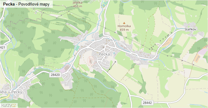 Pecka - záplavové mapy stoleté vody