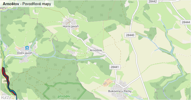 Arnoštov - záplavové mapy stoleté vody