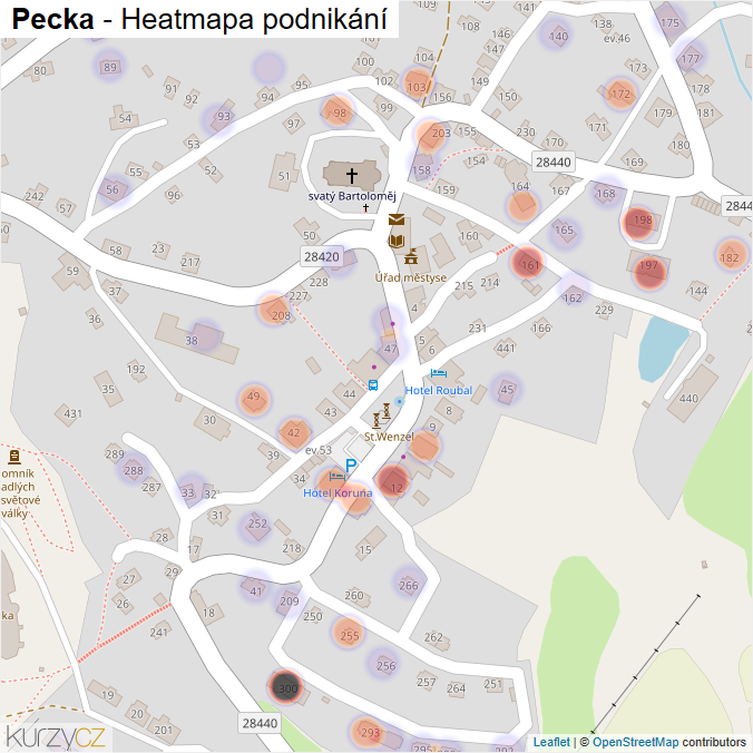 Mapa Pecka - Firmy v části obce.