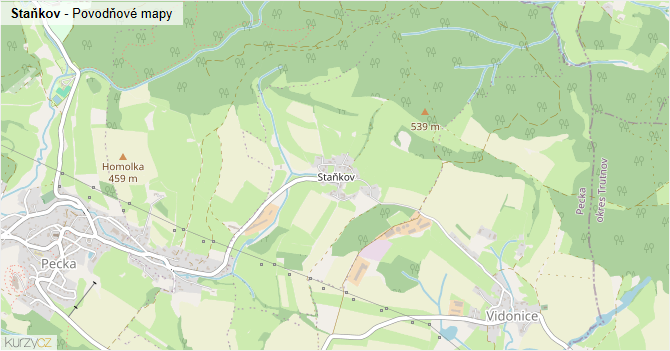 Staňkov - záplavové mapy stoleté vody