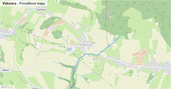 Vidonice - záplavové mapy stoleté vody