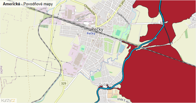 Americká - záplavové mapy stoleté vody