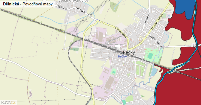 Dělnická - záplavové mapy stoleté vody