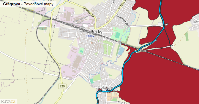 Grégrova - záplavové mapy stoleté vody