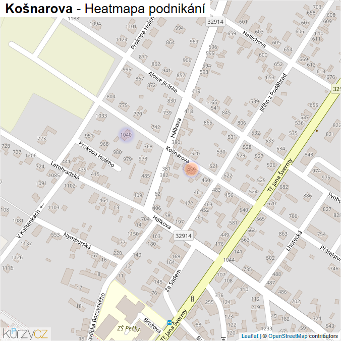 Mapa Košnarova - Firmy v ulici.