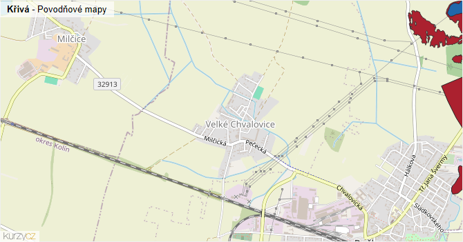 Křivá - záplavové mapy stoleté vody