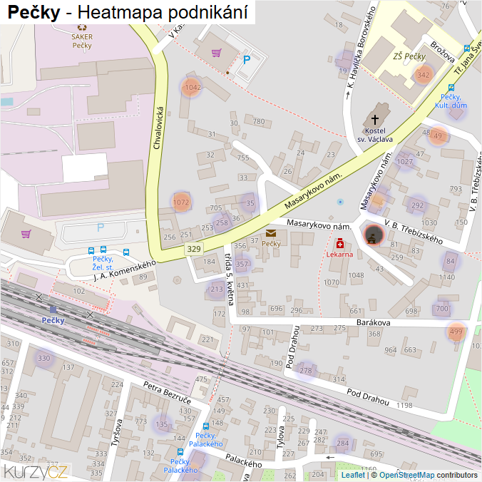 Mapa Pečky - Firmy v části obce.