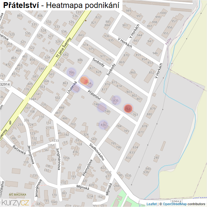 Mapa Přátelství - Firmy v ulici.