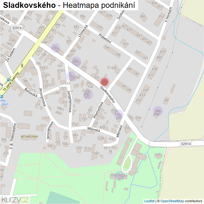 Mapa Sladkovského - Firmy v ulici.