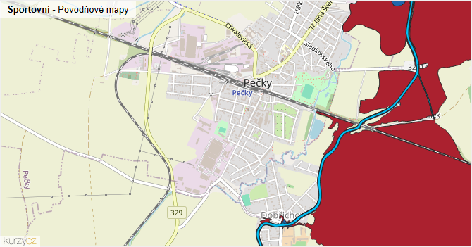 Sportovní - záplavové mapy stoleté vody