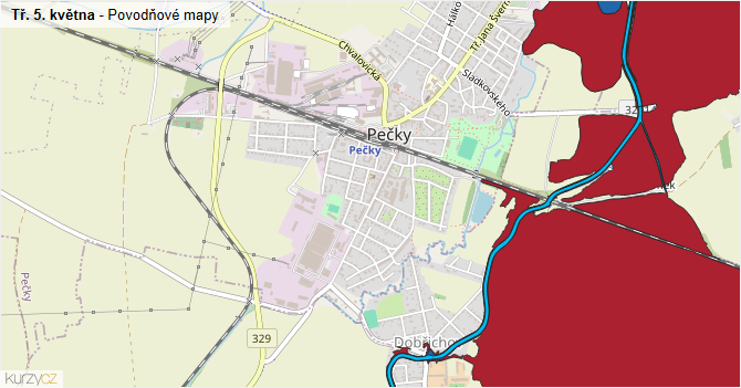 Tř. 5. května - záplavové mapy stoleté vody