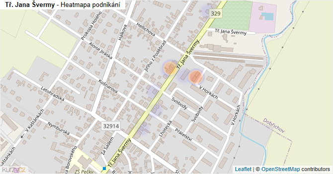 Tř. Jana Švermy - mapa podnikání