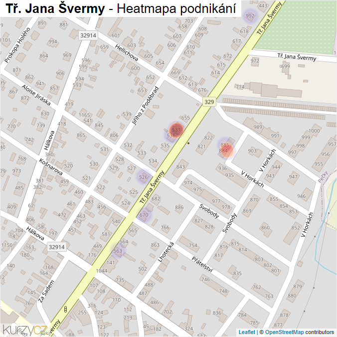 Mapa Tř. Jana Švermy - Firmy v ulici.