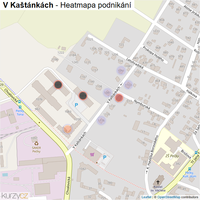 Mapa V Kaštánkách - Firmy v ulici.