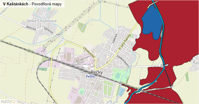 V Kaštánkách - záplavové mapy stoleté vody