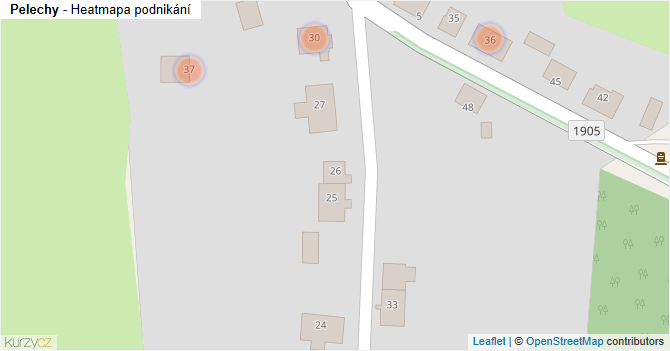 Pelechy - mapa podnikání