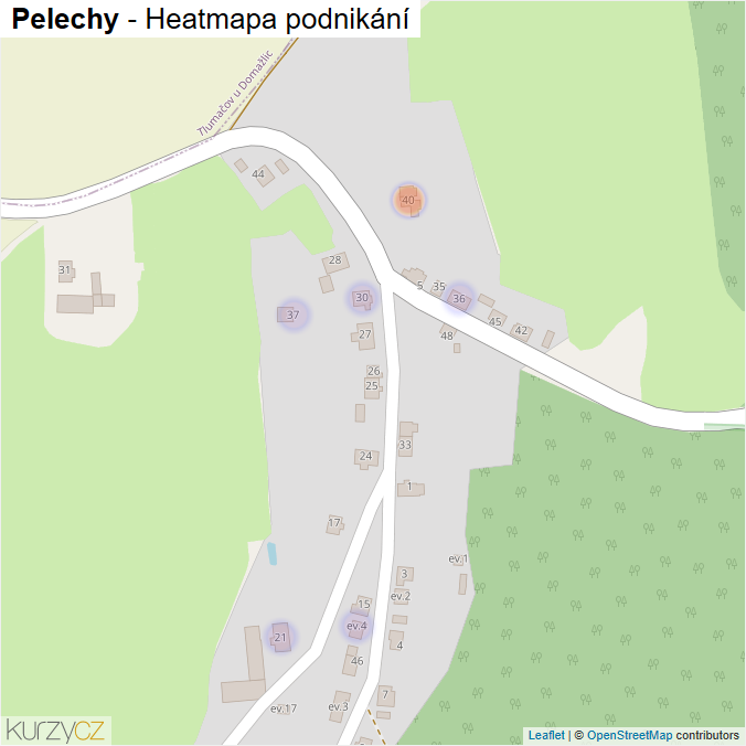 Mapa Pelechy - Firmy v části obce.