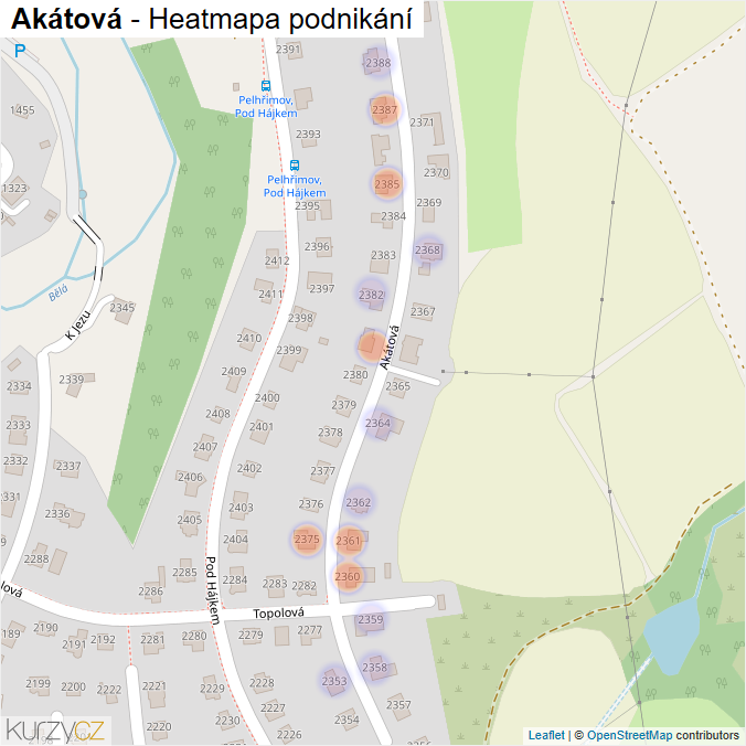 Mapa Akátová - Firmy v ulici.
