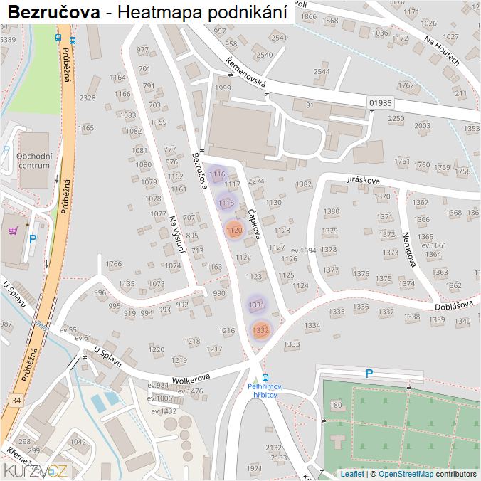 Mapa Bezručova - Firmy v ulici.