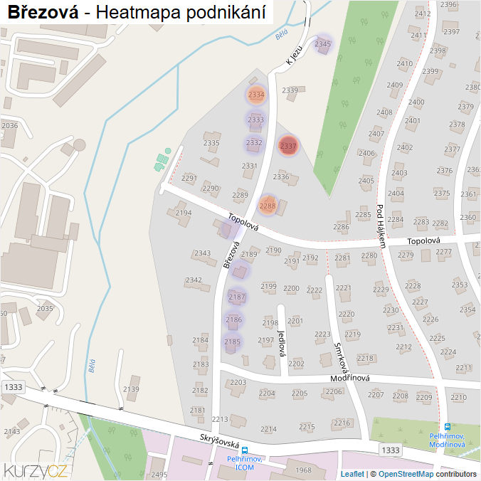 Mapa Březová - Firmy v ulici.