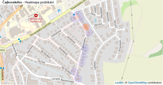 Čajkovského - mapa podnikání