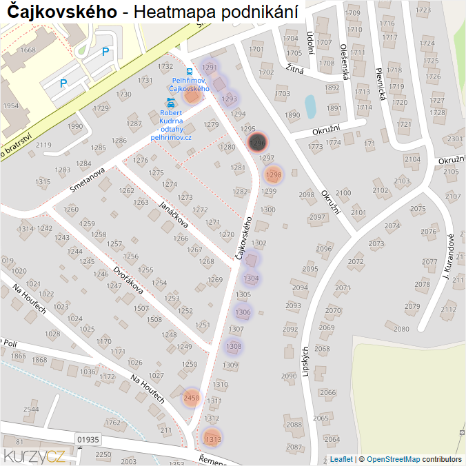 Mapa Čajkovského - Firmy v ulici.