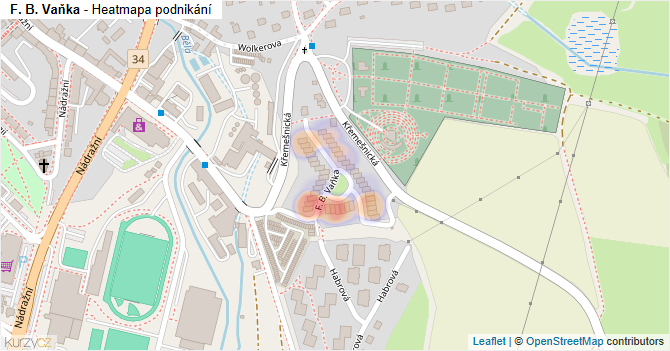 F. B. Vaňka - mapa podnikání