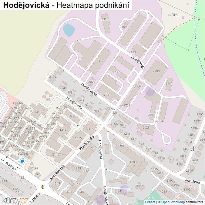 Mapa Hodějovická - Firmy v ulici.