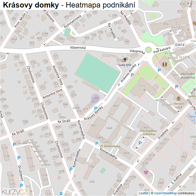 Mapa Krásovy domky - Firmy v ulici.