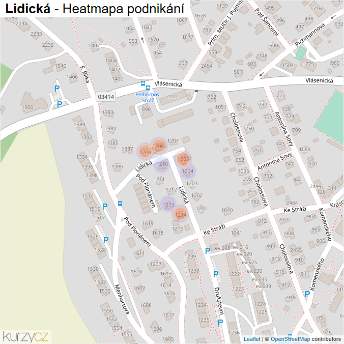 Mapa Lidická - Firmy v ulici.