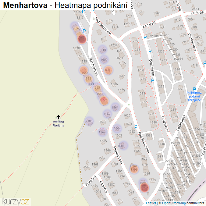 Mapa Menhartova - Firmy v ulici.