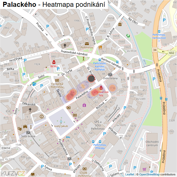 Mapa Palackého - Firmy v ulici.