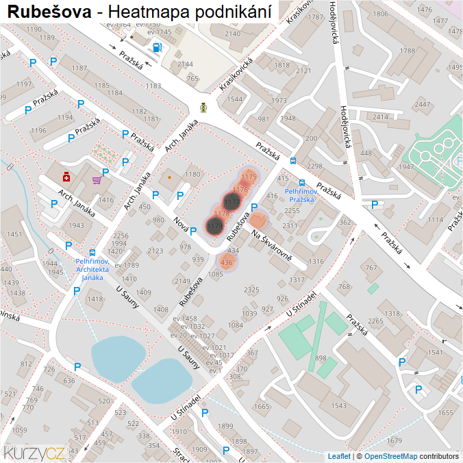 Mapa Rubešova - Firmy v ulici.