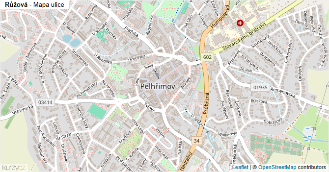 Růžová - mapa ulice