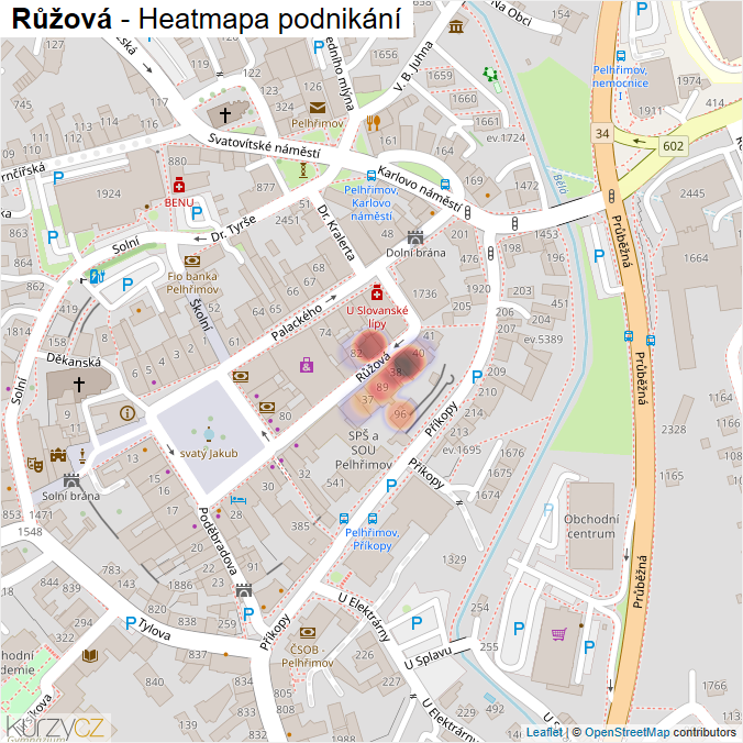 Mapa Růžová - Firmy v ulici.