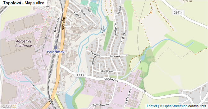 Topolová - mapa ulice