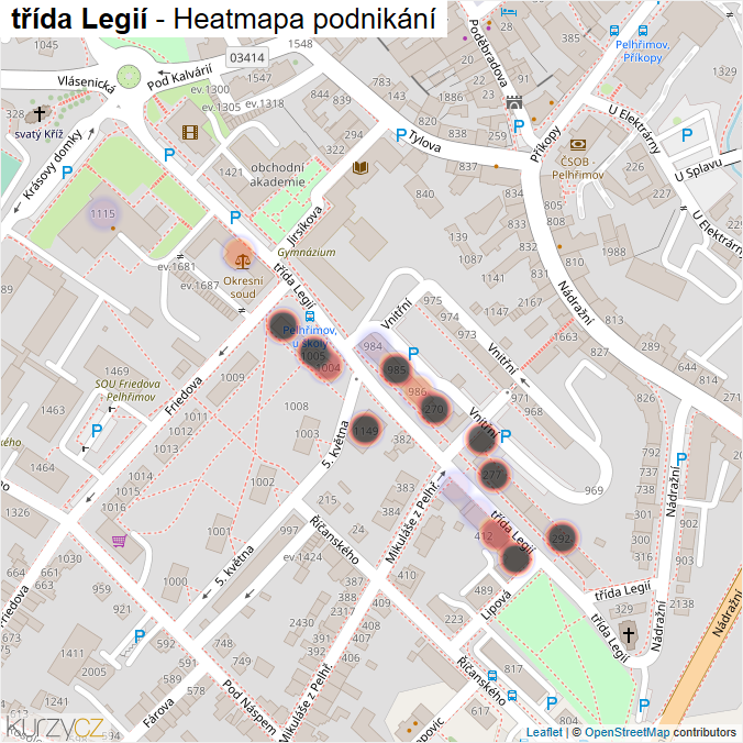 Mapa třída Legií - Firmy v ulici.