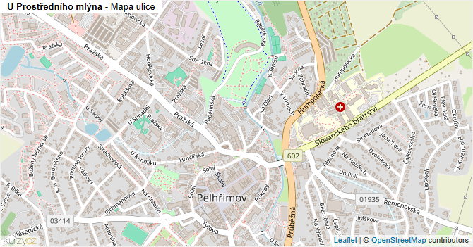 U Prostředního mlýna - mapa ulice