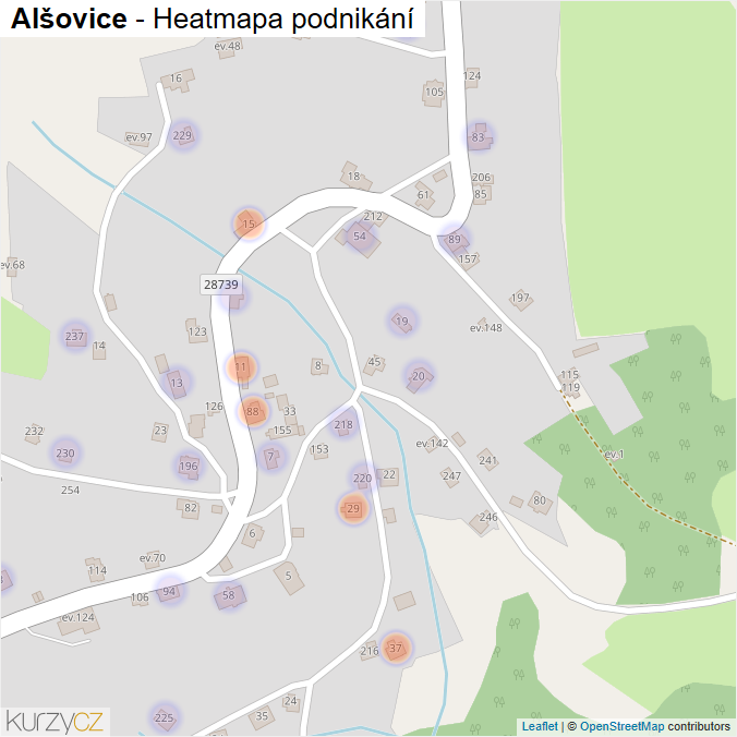 Mapa Alšovice - Firmy v části obce.