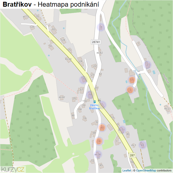 Mapa Bratříkov - Firmy v části obce.