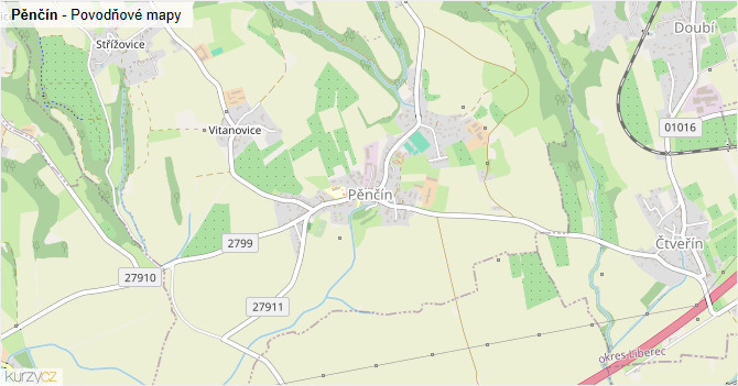 Pěnčín - záplavové mapy stoleté vody