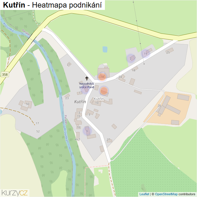 Mapa Kutřín - Firmy v části obce.