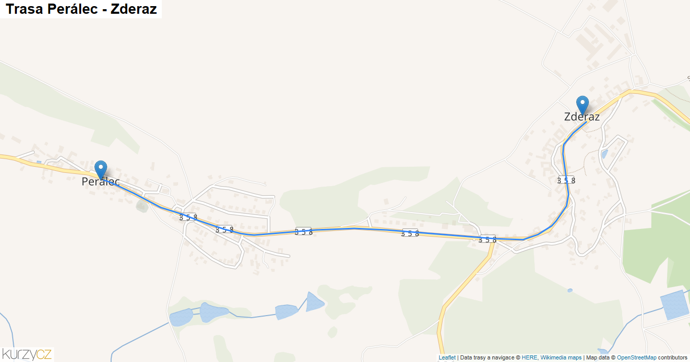 Perálec-Zderaz, mapa trasy