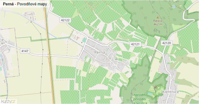 Perná - záplavové mapy stoleté vody