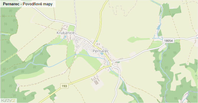 Pernarec - záplavové mapy stoleté vody